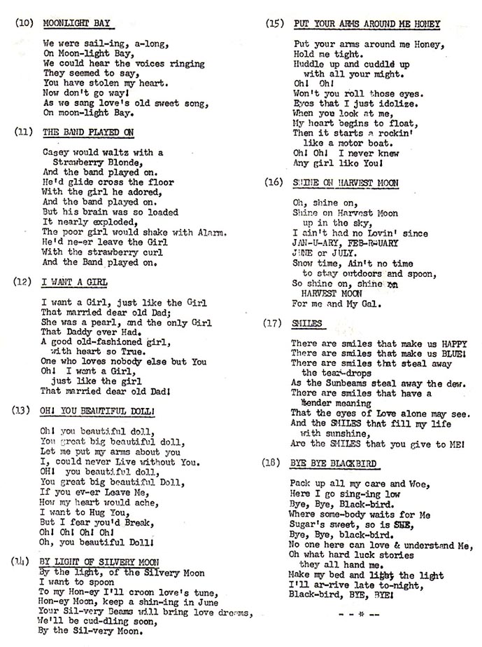 Old Sing Along Songs Printable